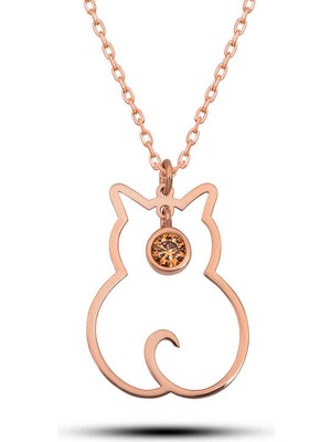 Calperia 925 Ayar Gümüş Kasım Ayı Doğum Taşı Kedi Kadın Gümüş Kolye