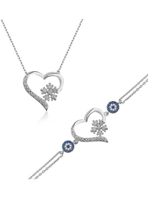 Calperia 925 Ayar Gümüş Kalp Kar Tanesi Set