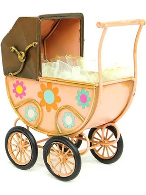 Calperia Dekoratif Metal Bebek Arabası Biblo Vintage Hediyelik