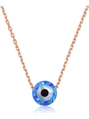 Calperia 925 Ayar Gümüş Mavi Opal Taş Nazar Göz Kadın Gümüş Kolye