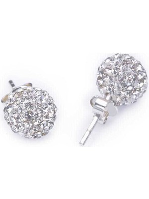 Calperia Gümüş Beyaz Taşlı Top Çivili Küpe