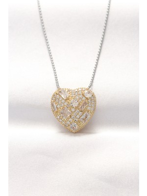 DS LLC 316L Çelik Çift Renk Zirkon Taşlı Kalp Kolye DSLLC-3245YU5