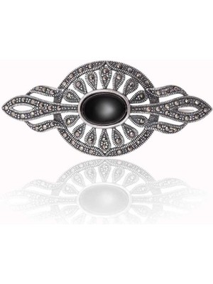 Calperia 925 Ayar Gümüş Markazit ve Oniks Taşlı Broş