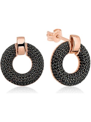 Calperia Gümüş Siyah Çok Taşlı Daire Küpe