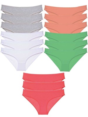 DS LLC 15 Adet Süper Eko Set Likralı Kadın Slip Külot Gri Beyaz Pudra Yeşil Fuşya DSLLC34-43TX