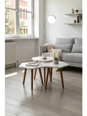 Baresmu Edi 3’lü Zigon Sehpa Takımı Ahşap Ayaklı Mdf Mebran Kaplama Orta Sehpa Seti Modern Zigon Sehpa