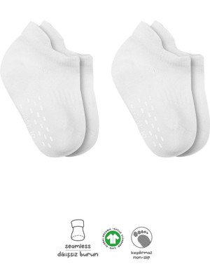 Bistyle 2'li Sneakers Kaymaz Basic Penye Çorap BS20103 Beyaz Beyaz