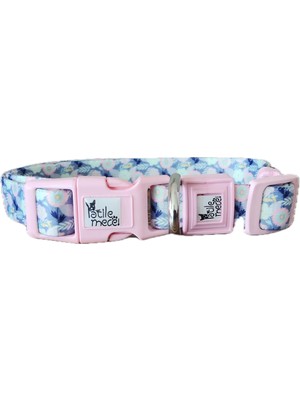 Patilemece Recyle Kumaş Mavi Çiçek Desenli 1.5cm Kedi Köpek Boyun Tasması