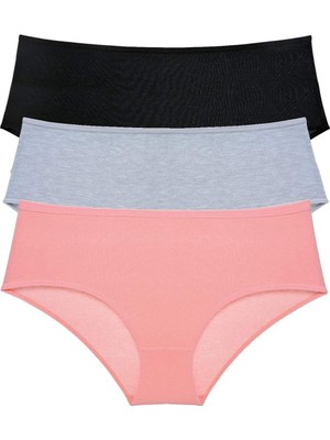 DS LLC 3 Adet Kadın Yüksek Bel Bato Külot Siyah Gri Pudra DSLLC34-43TX