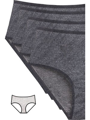 DS LLC 4'lü Yeni Seri Renkli Yüksek Bel Fitilli Ribana Bato Külot Antrasit DSLLC34-43TX