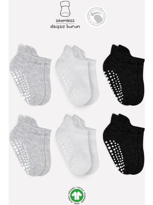 Bistyle 6'lı Sneakers Kaymaz Penye Çorap BS20102 Gri Beyaz Siyah