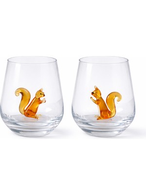 Crystal Passion 2’li El Yapımı Murano Cam Sincap Figürlü Bardak Şeffaf Dekoratif Cam Su Bardağı Seti