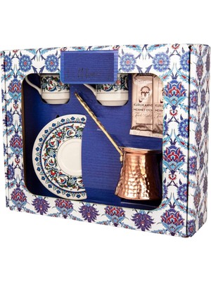 Bakır Çini Türk Kahvesi Fincanları 2'li Set, Tabak ve Cezve ile Şık Tasarım