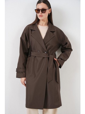Queene Dreams Kruvaze Yaka Trençkot 5987 - Kahverengi