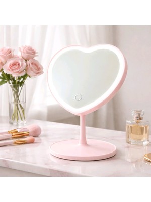 Generic Kalpli LED Işıklı Makyaj Aynası Pembe