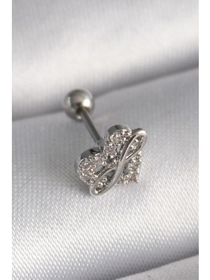 DS LLC 316L Çelik Gümüş Renk Zirkon Taşlı Sonsuzluk Detay Tragus Piercing DSLLC-3245YU5