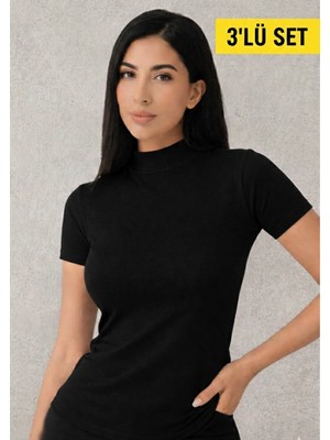 Giysem Denay Kadın Balıkçı Yaka Yarım Kolu Bady  3'lü Set Kadın Balıkçı Yaka Badi