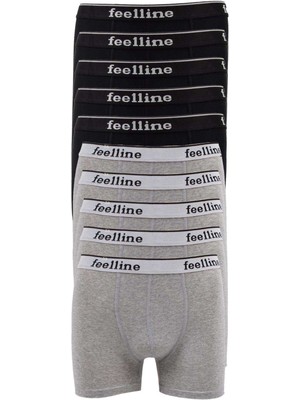 DS LLC 10 Adet Feelline Siyah ve Gri Pamuklu Doğal Likralı Erkek Boxer DSLLC34-43TX