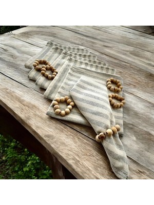 NDC Home Gri Ince  Çizgili Keten   6 Lı  Peçete Takımı (Toka Hediyeli )