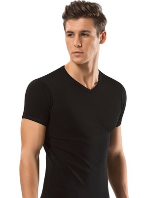 Erdem Erkek V Yaka Kısa Kollu %100 Pamuklu 6'lı Paket Ribana Tişört Atlet 1198