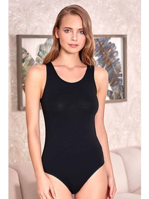 DS LLC Kadın Geniş Askılı Çıtçıtlı Kancalı Body Siyah 2084B DSLLC34-43TX