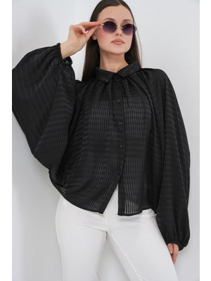 Queene Dreams Yarasa Kol Oversize Gömlek 20368 - Siyah