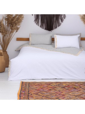 NDC Home Gri Beyaz Çift Taraflı Çift Kişilik Nevresim Seti