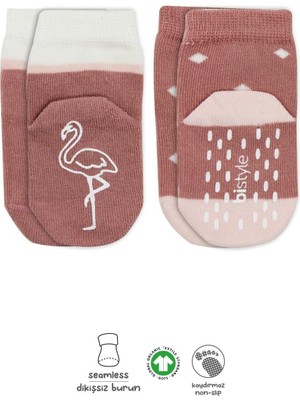Bistyle Hayvan Figür Kaymaz Kız Soket Çorap 2'li BS10120 Pudra