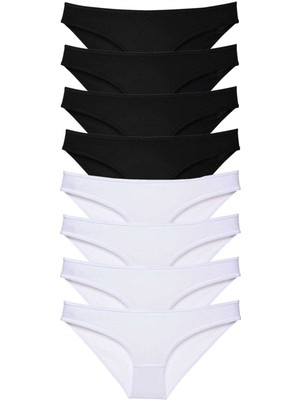 DS LLC 8 Adet Süper Eko Set Likralı Kadın Slip Külot Siyah Beyaz DSLLC34-43TX