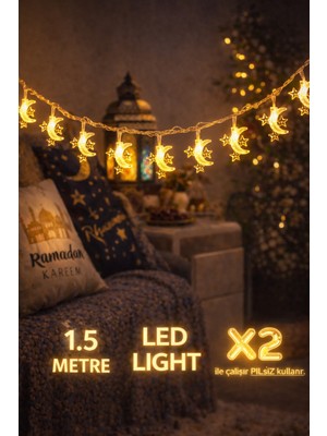 Pairla 1,5 Metre 3 Yıldız 1 Ay Ramazan Temalı LED Işıklı Süsleme Seti Ramazan Süsleri, Ramazan Hediyem Ramazan Süsü