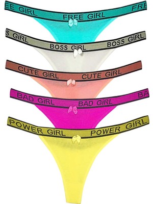 DS LLC 5 Adet Beli Yazılı Pamuk Kadın Tanga String Külot DSLLC34-43TX