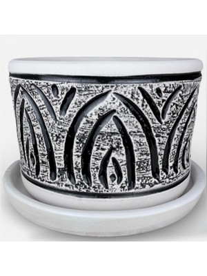 AdenArt Doğal Toprak El Yapımı Dekoratif Desenli Altlıklı Saksı 20*15 cm