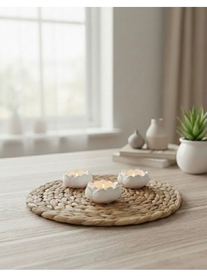 Modesta Home El Yapımı Taş Tozu Lotus Mumluk Seti 3’lü – Dekoratif Minimal Bohem Ev Dekoru