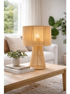 Mammoly Bohem Abajur, Rafya Lambader, Hasır, Rustik Abajur, Yatak Odası, Salon Abajür, Gece Lambası