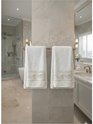 Özdilek Danile Beyaz Nakışlı 2'li Kutulu Havlu Gold