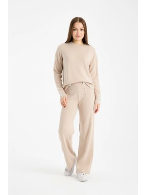 Denivy Yumuşak Dokulu Taş Detaylı Triko Ikili Takım