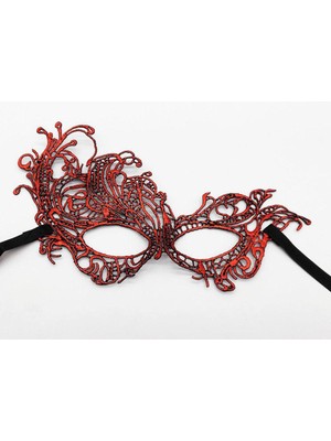 Calperia Kırmızı Renk Dantel Örgü Işlemeli Parti Maskesi Model 1