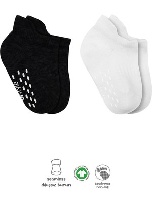 Bistyle 2'li Sneakers Kaymaz Basic Penye Çorap BS20103 Siyah Ekru