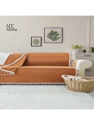 NDC Home Premium Keten Tarçın [ TARÇIN] Ponponlu Koltuk Örtüsü (170 x 220