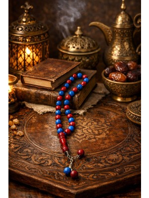 Seymen Bıçakçılık El Yapımı Tesbih | Kırmızı Mavi Boncuklu Özel Tasarım Tesbih | Günlük Kullanım ve Hediyelik