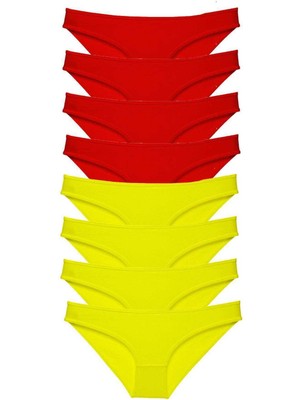 DS LLC 8 Adet Süper Eko Set Likralı Kadın Slip Külot Sarı Kırmızı DSLLC34-43TX