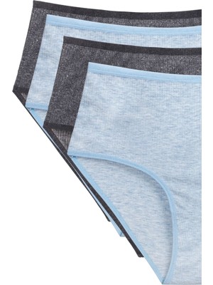 DS LLC 4'lü Yeni Seri Renkli Yüksek Bel Fitilli Ribana Bato Külot Turquaz Gri DSLLC34-43TX