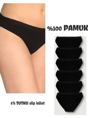Tutku Kadin %100 Pamuklu Siyah Slip Kulot 6'l Paket