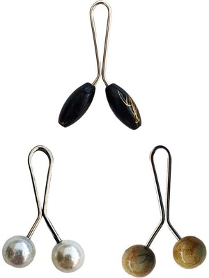 DS LLC 3 Adet Tesettür Eşarp ve Şal Klipsi Inci Beyaz Hardal Siyah DSLLC34-43TX