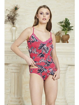 DS LLC Kadın Şık Rahat Yazlık Mevsimlik Penye Atlet Külot Takım Pijama 5937 - Royaleks DSLLC34-43TX