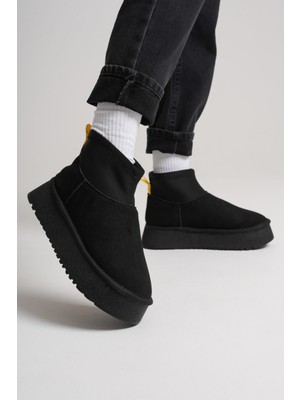 Alfaze Siyah Süet Içi Kürklü Kalın Taban Kışlık Bot