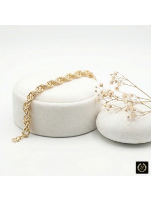 CM Jewelry Vıp Seri 316L Çelik 14K Gold Çift Halka Geçme Burgu Bileklik (Kararmaz Garantili)