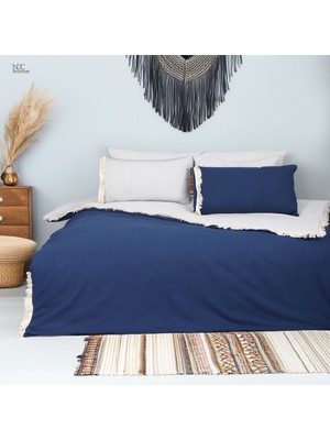 NDC Home Gri Lacivert Çift Taraflı Battal Boy Nevresim Seti