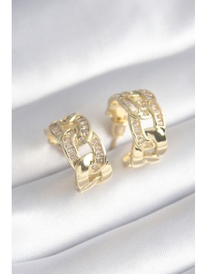 DS LLC Pirinç Gold Renk Zirkon Taş Detay Zincir Model Kadın Küpe DSLLC-3245YU5