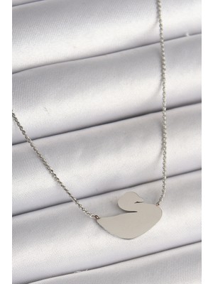 DS LLC 316L Çelik Gümüş Renk Zincir Kuğu Model Kadın Kolye DSLLC-3245YU5